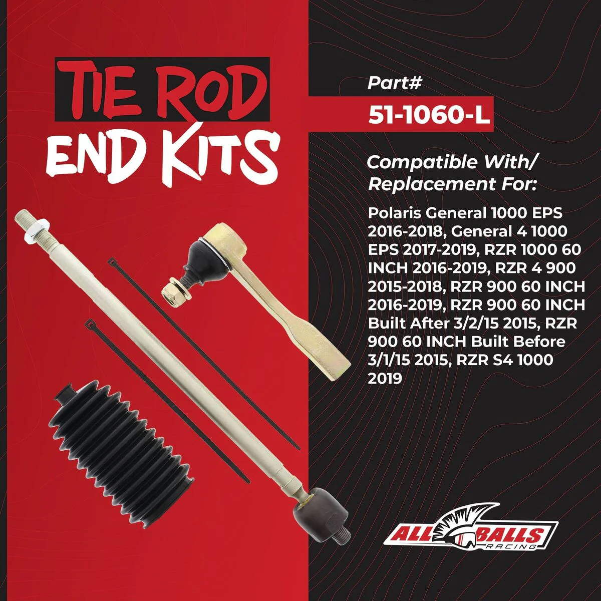 All Balls Racing Polaris RZR/ General Left Tie Rod End Kit - Image 2