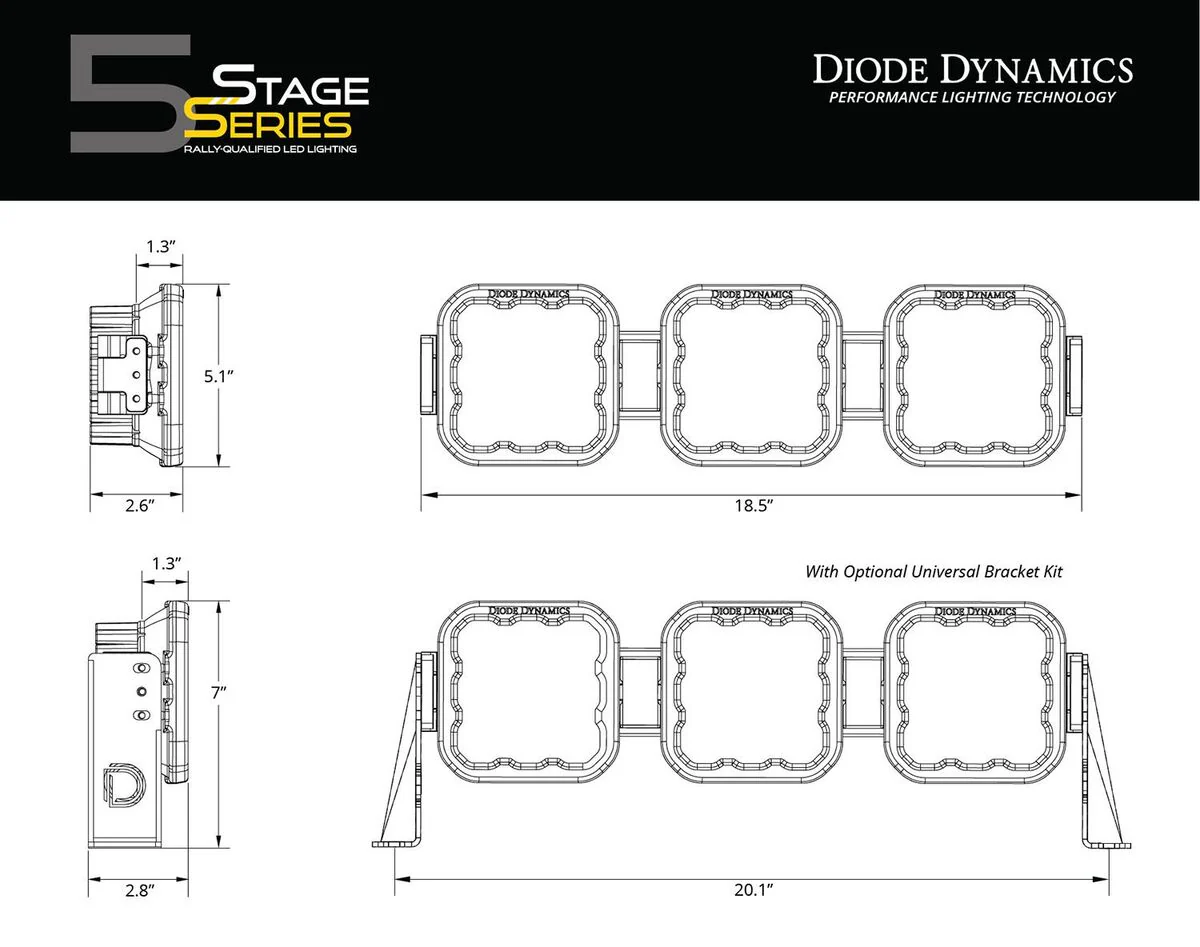Diode Dynamics SS5 Cross Link 3-Pod LED Light Bar - One - Image 5