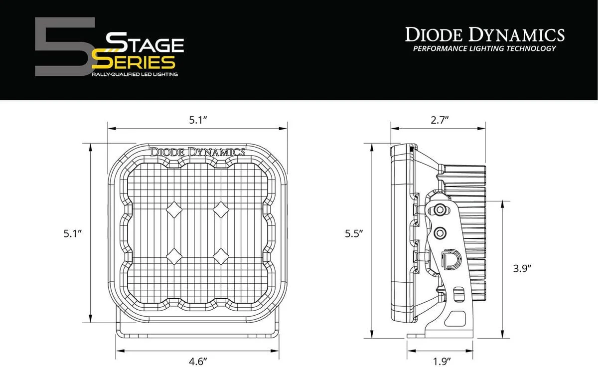 Diode Dynamics Stage Series 5” Yellow Pro LED Pod - Pair - Image 3