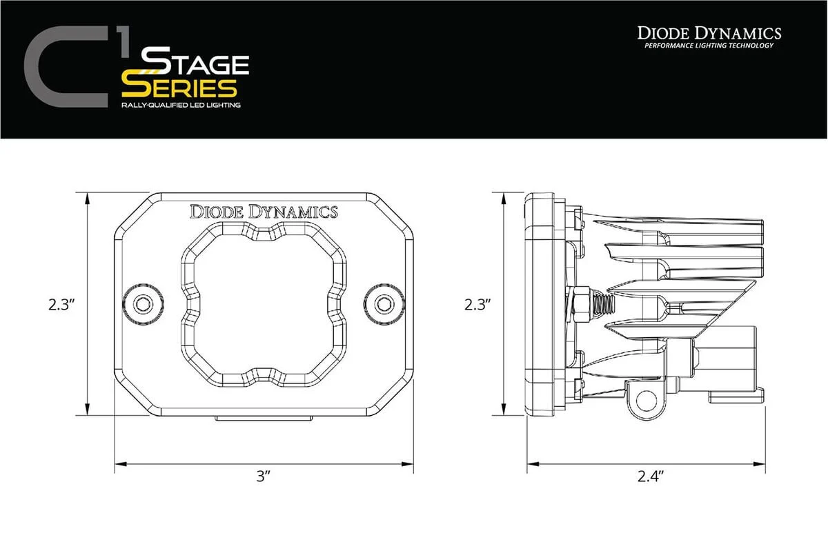 Diode Dynamics Stage Series C1 Yellow Sport Flush Mount LED Pod - Single - Image 5