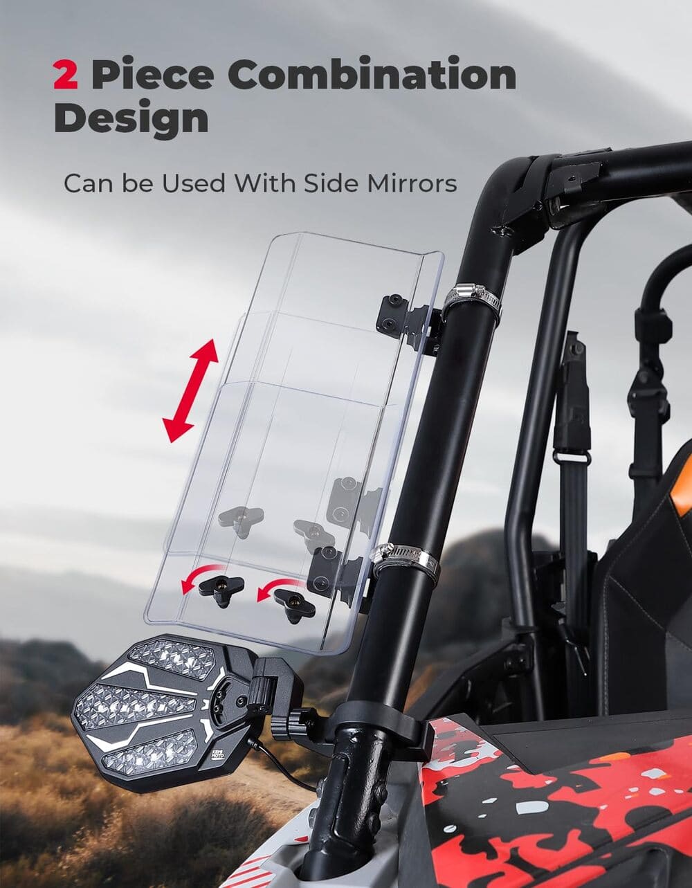 Kemimoto 1.5"-2.2" Roll Bar UTV Side Wind Deflectors - 2 Pcs - Image 4