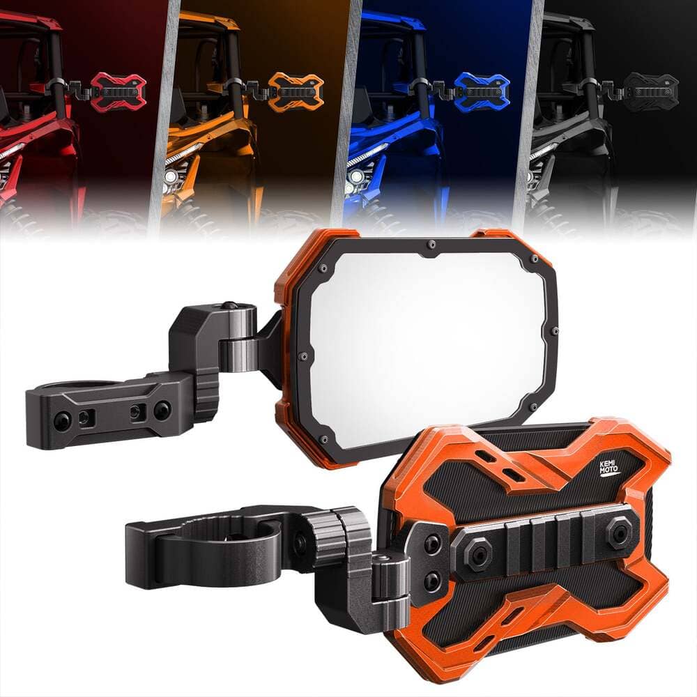 Kemimoto 1.65-2 Inch Roll Bar CNC UTV X Mirror w/ Integrated Light Mount - 1 Pair - Image 11