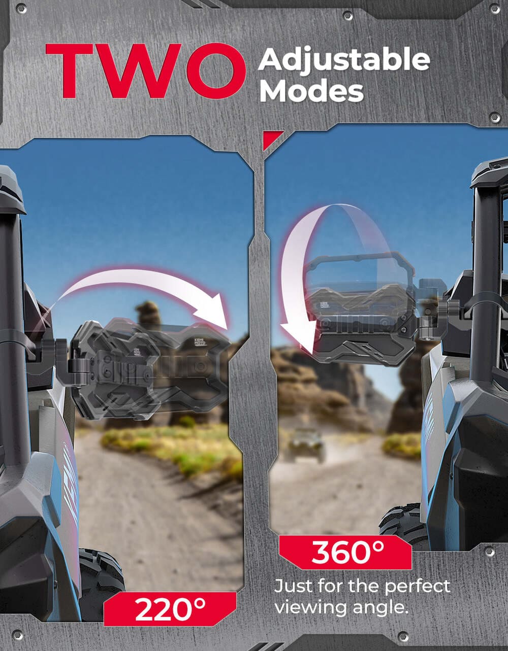 Kemimoto 1.65-2 Inch Roll Bar CNC UTV X Mirror w/ Integrated Light Mount - 1 Pair - Image 4