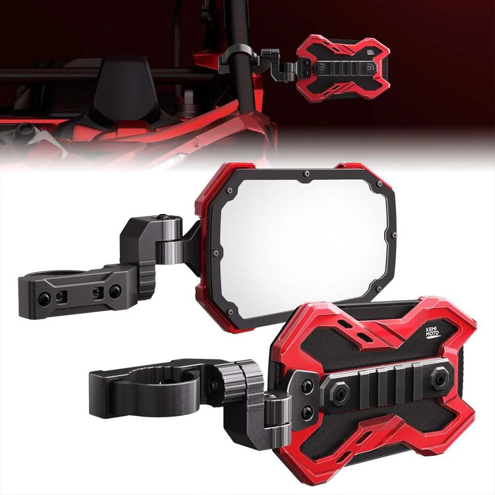 Kemimoto 1.65-2 Inch Roll Bar CNC UTV X Mirror w/ Integrated Light Mount - 1 Pair - Image 9