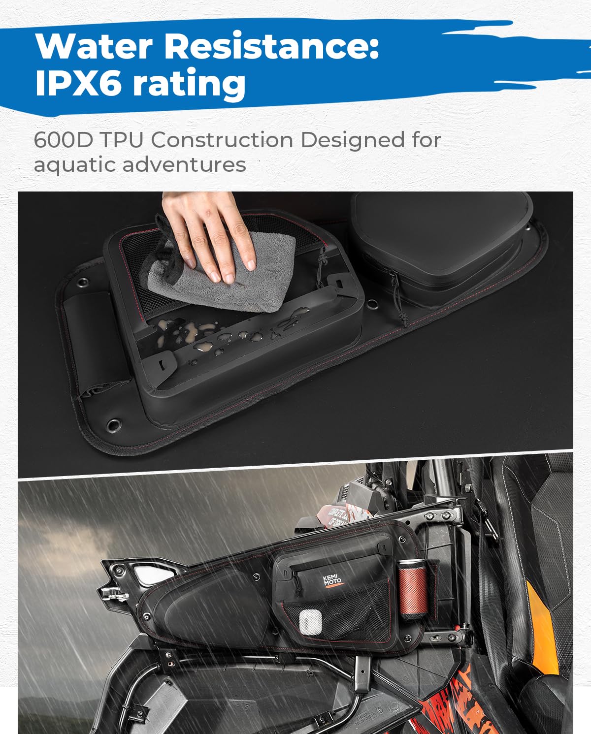 Kemimoto '14-'23 Polaris RZR XP 1000 Trail S 900 TPU New Fabric IPX6 Door Bags - Image 6