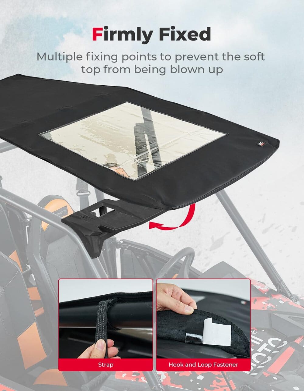 Kemimoto '14-'23 Polaris RZR XP 4 1000 Waterproof Soft Top Roof - Image 5