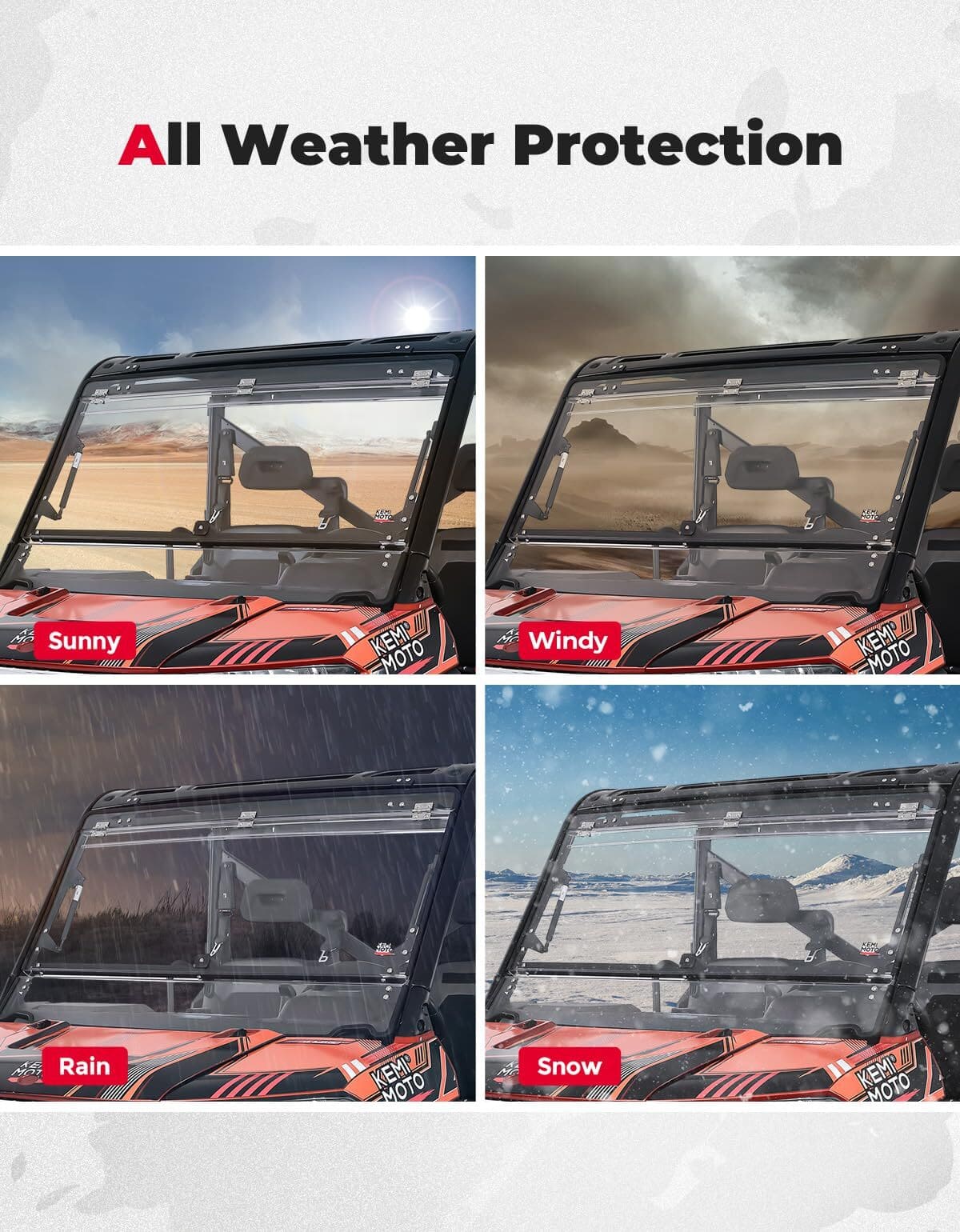 Kemimoto '14-'25 Polaris Ranger XP 1000 2-in-1 Flip Windshield - Image 7