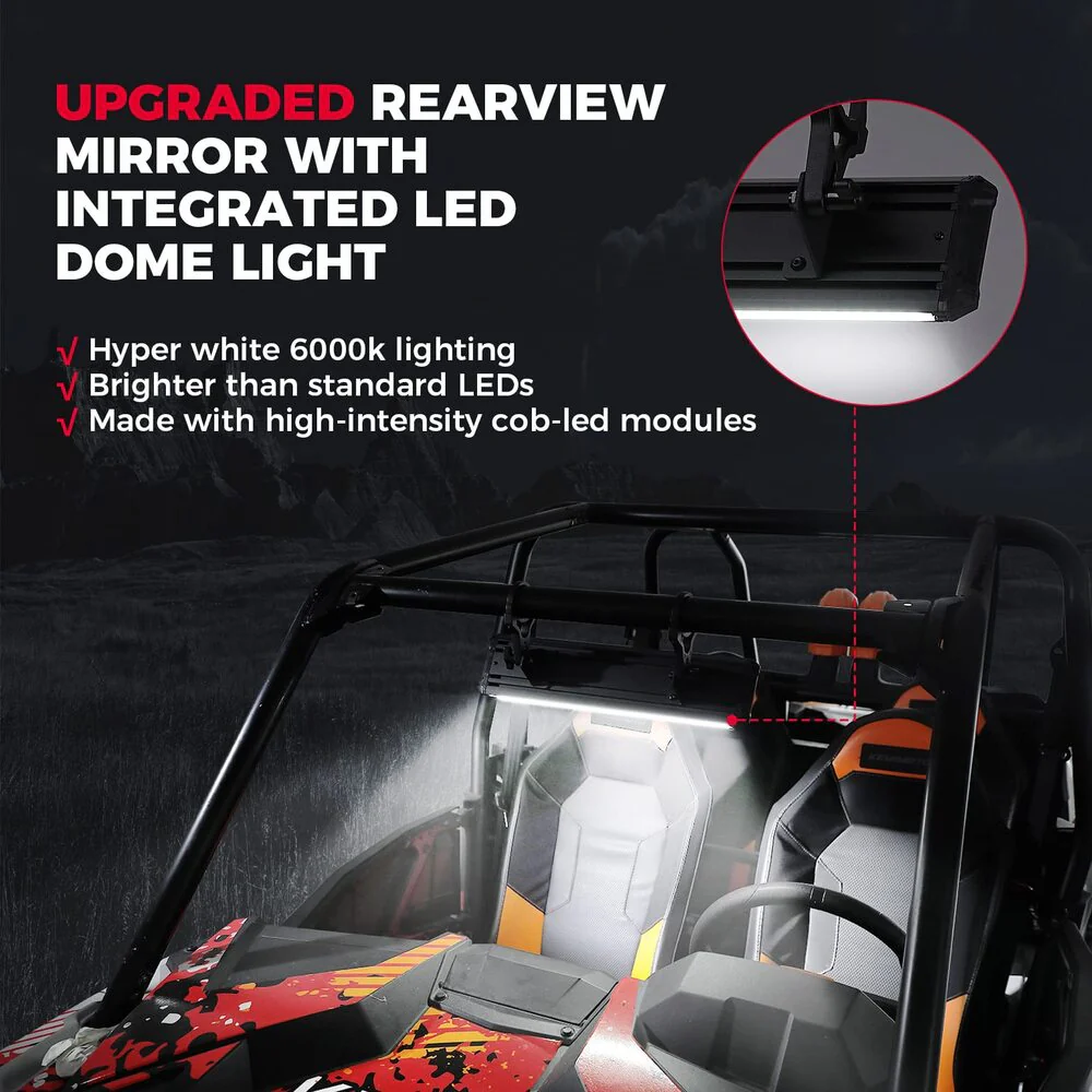 Kemimoto 15" UTV Rear View Center Mirror w/Interior Light for 1.65"-2" Roll Cage - Image 4