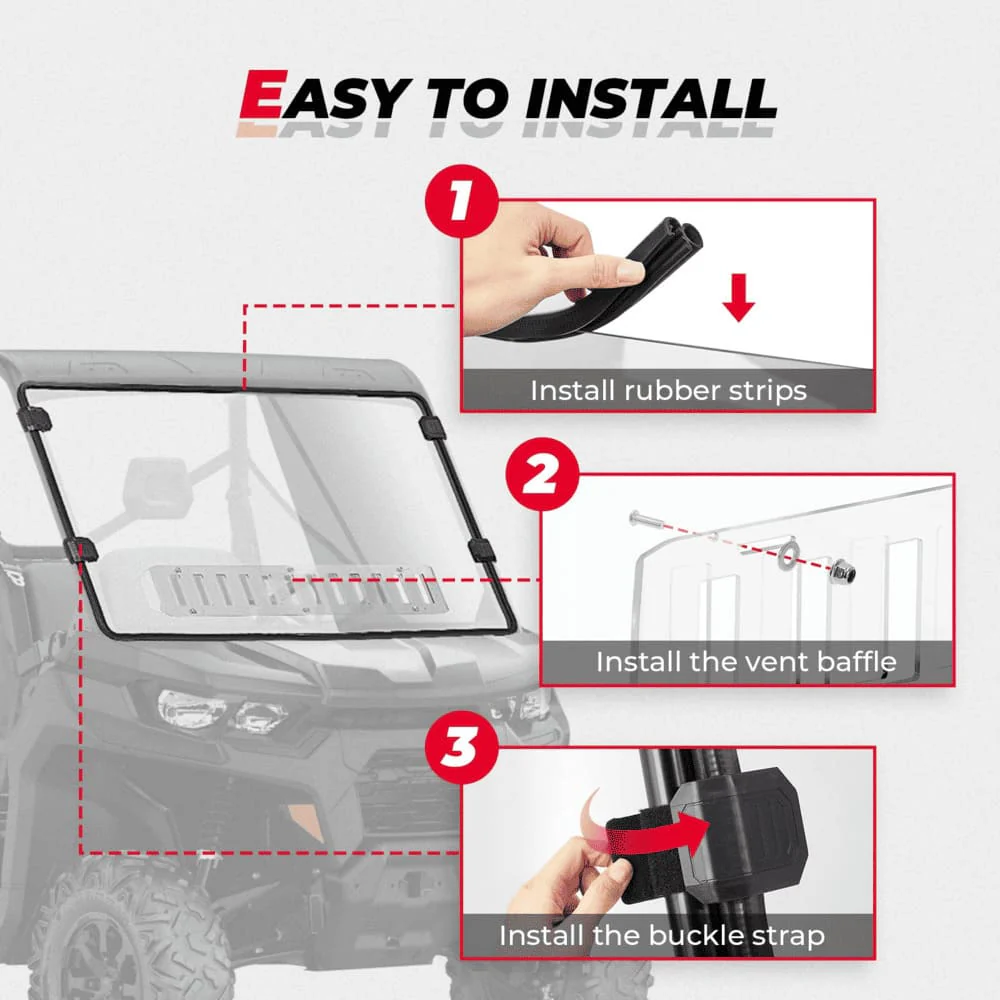 Kemimoto '17-'24 Can-Am Defender HD 5/8/10 Front Vented Full Windshield - Image 7