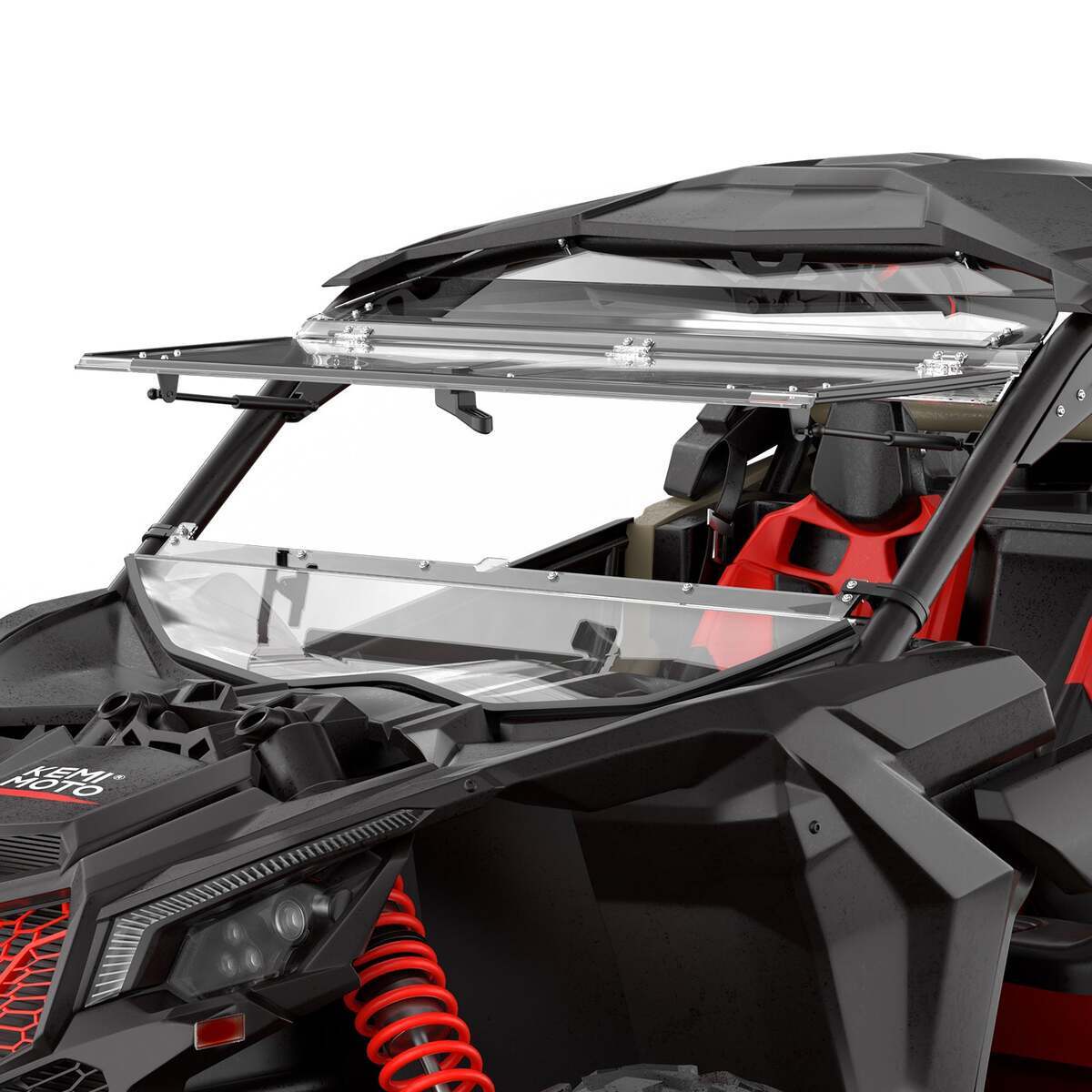 Kemimoto '17-'24 Can-Am Maverick X3 Upgraded Scratch Resistant Flip Windshield - Image 2