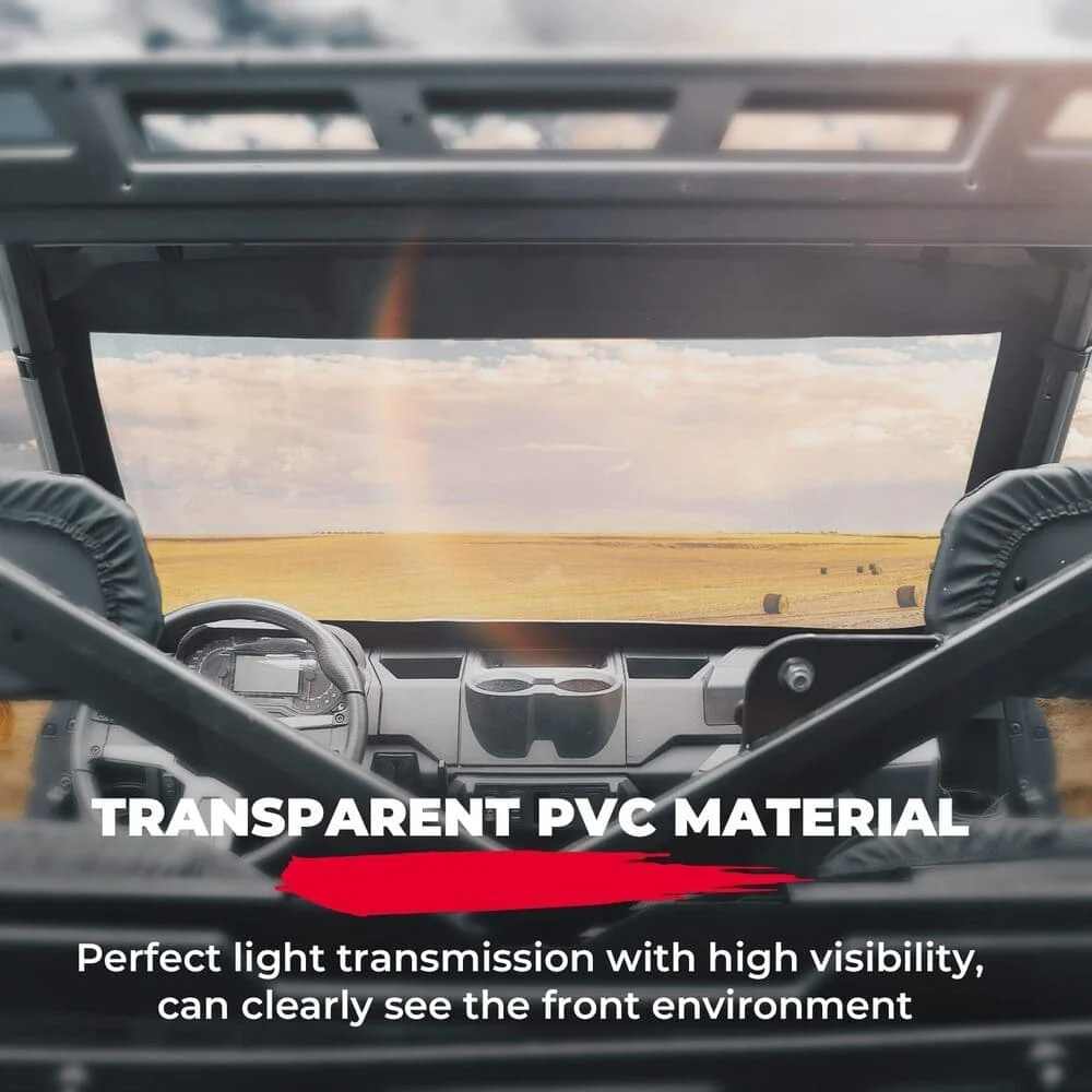 Kemimoto '17-'24 Polaris Ranger XP 1000 PVC Waterproof Panel Soft Front Windshield - Image 2
