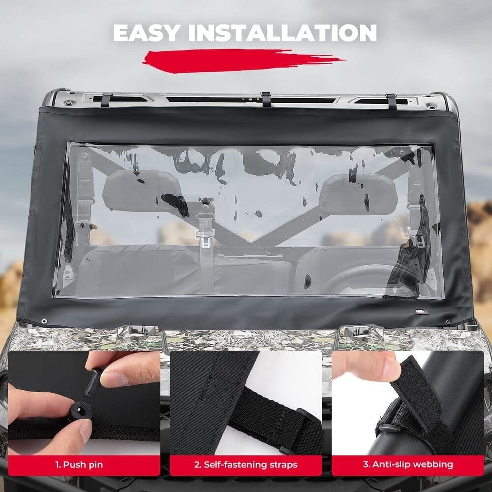 Kemimoto '17-'24 Polaris Ranger XP 1000 PVC Waterproof Panel Soft Front Windshield - Image 6