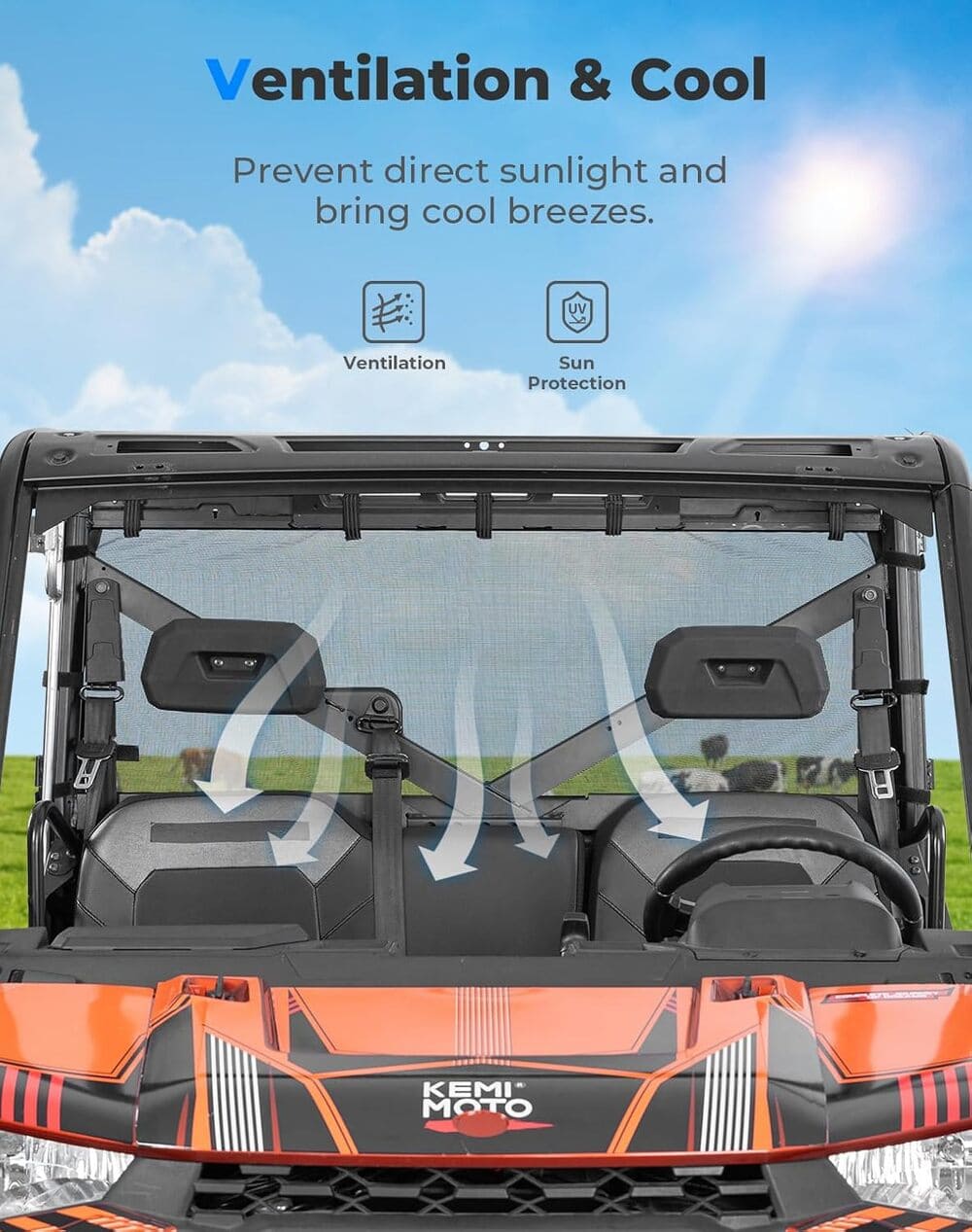 Kemimoto '17-'25 Polaris Ranger XP 1000 UTV Sunshade Soft Rear Window Net - Image 5