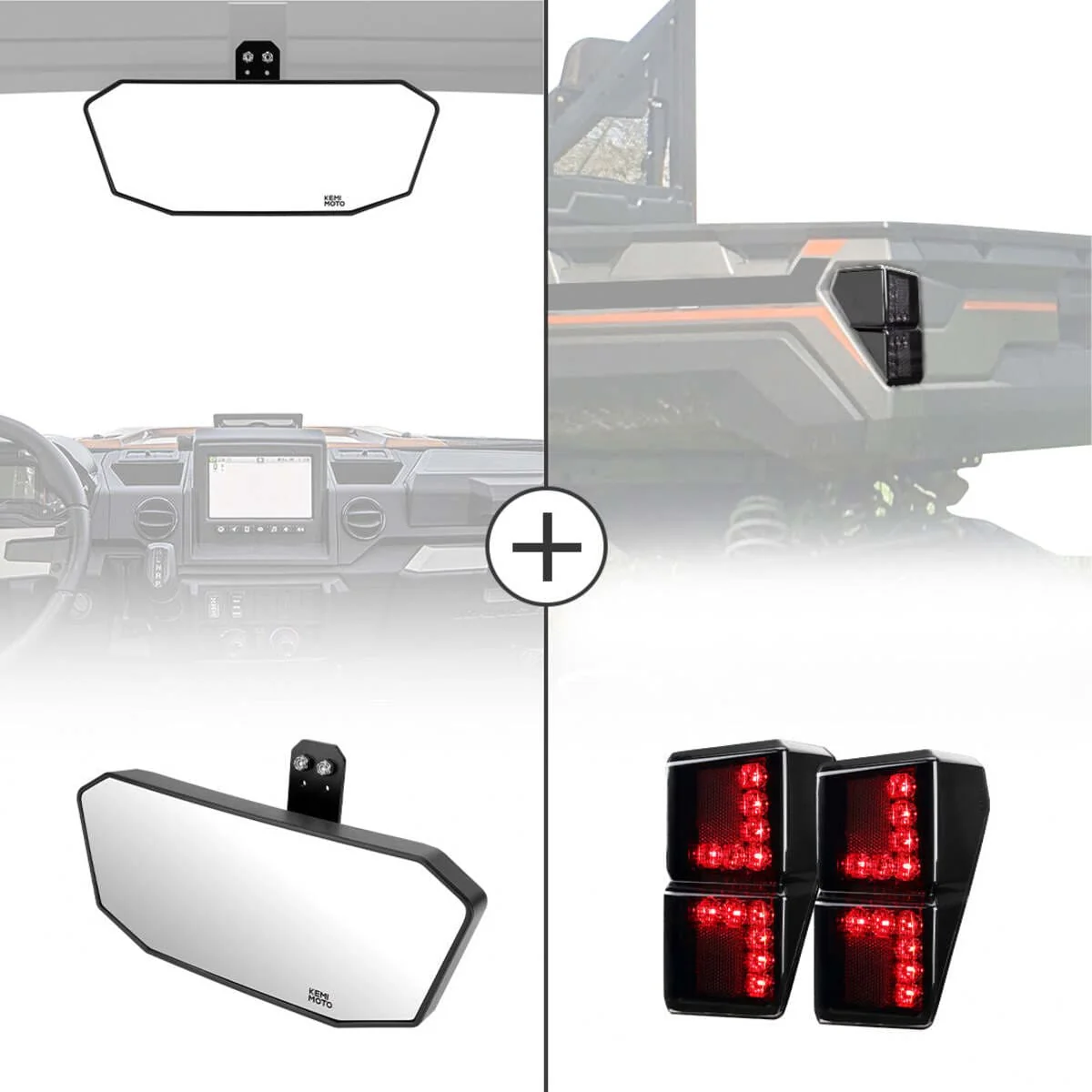 Kemimoto '18-'24 Polaris Ranger XP 1000 Rear View Mirror & Tail Light - Image 2