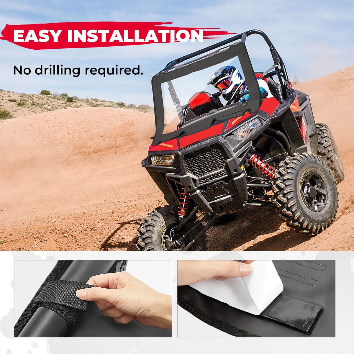 Kemimoto '19-'23 Polaris RZR XP 4 1000 Upgrate UTV Front Soft Clear Windshield - Image 4