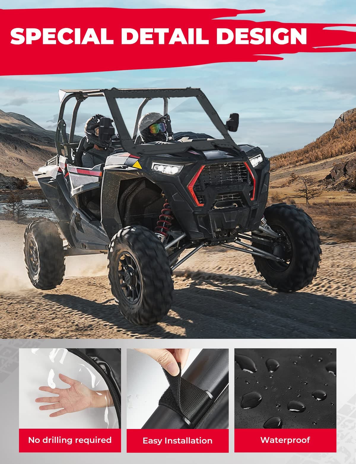 Kemimoto '19-'23 Polaris RZR XP 4 1000 Upgrate UTV Front Soft Clear Windshield - Image 7