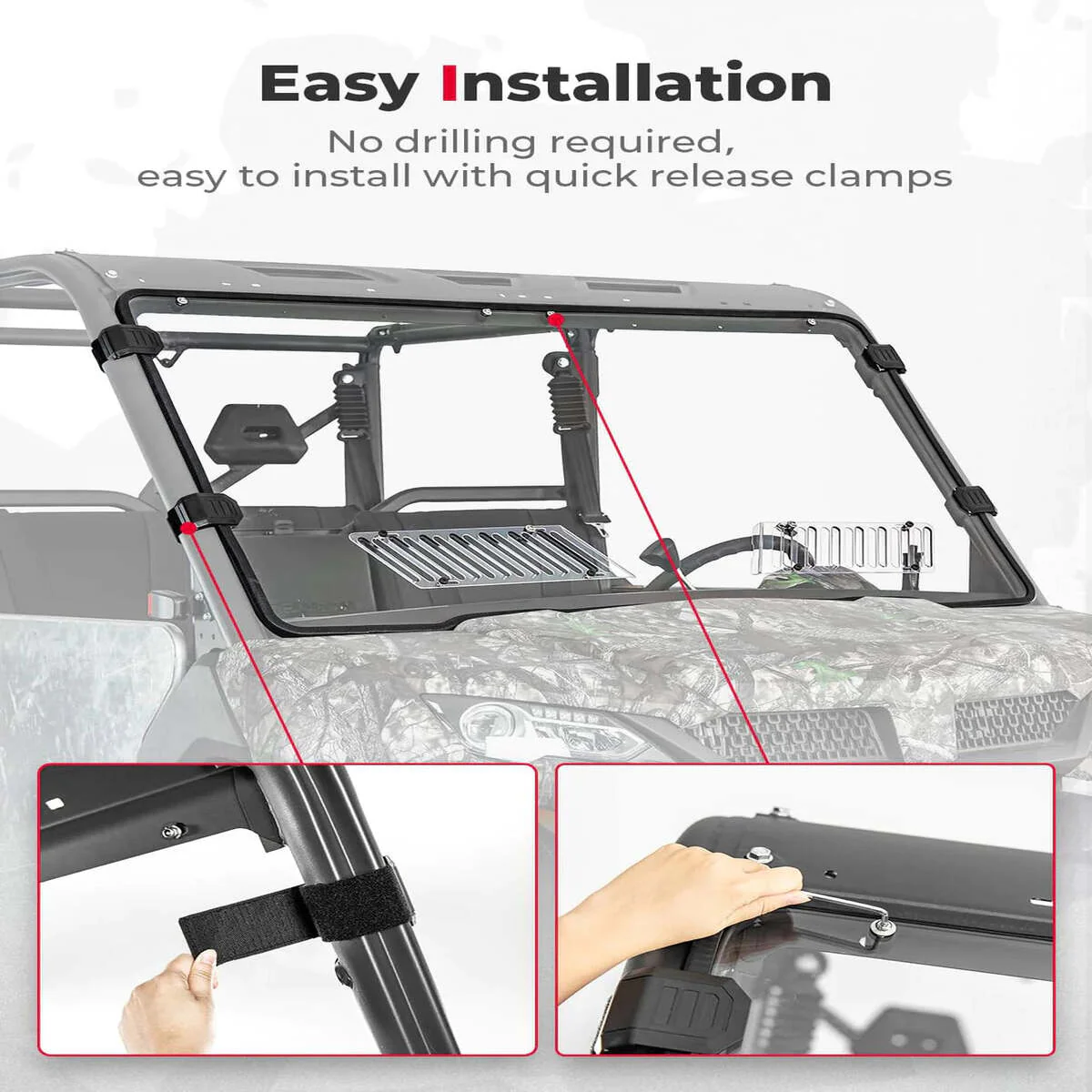 Kemimoto '19-'25 CFMoto UForce 1000 Airflow Sliding Vented Rear & Front Windshield - Image 4