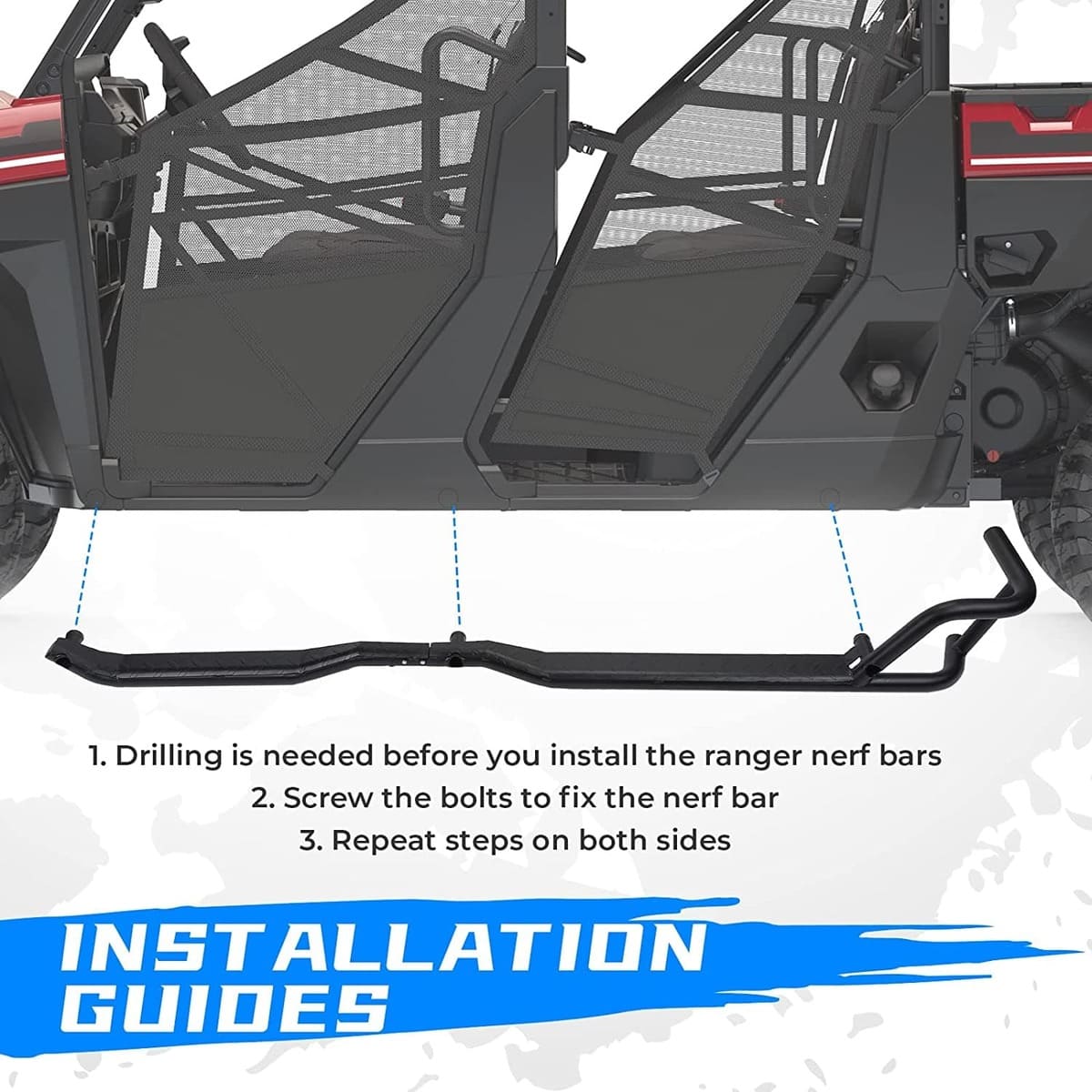 Kemimoto '19-'25 Polaris Ranger Crew XP 1000 Nerf Bars Rock Sliders - Image 5