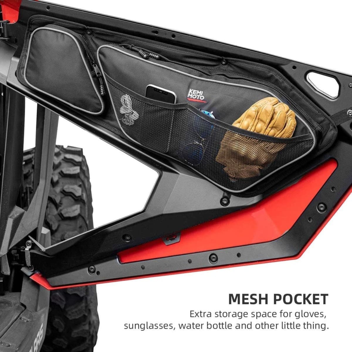 Kemimoto '20-'24 Polaris RZR Pro XP Front Door Bags with Removable Knee Pad - Image 2