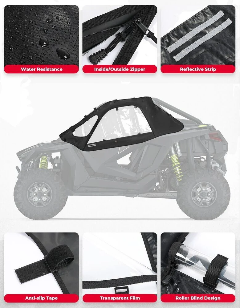 Kemimoto '20-'24 Polaris RZR Pro XP Upgraded Soft Upper Door Cab Enclosure - Image 8