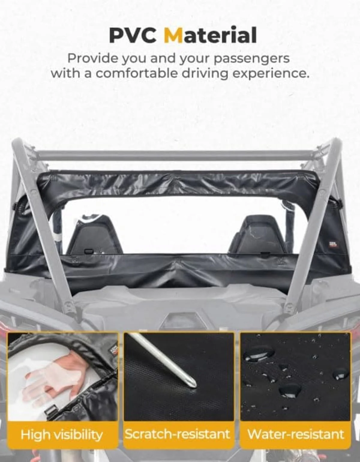 Kemimoto '24-'25 Polaris RZR XP 1000/4 1000 Soft Rear Windshield - Image 3