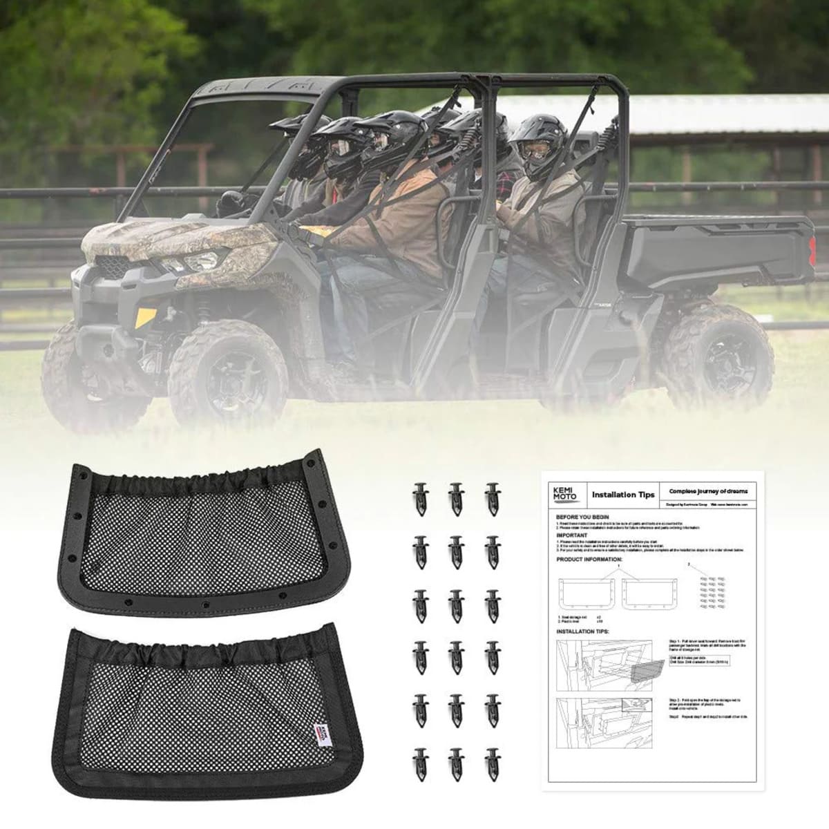 Kemimoto Can-Am Defender Max UTV Backrest Rear Storage Nets - Image 2