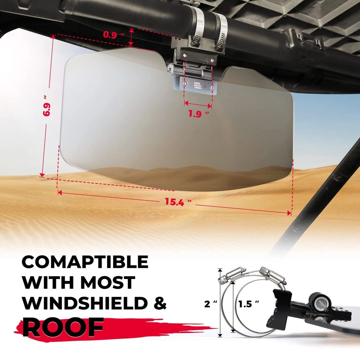 Kemimoto Can Am Maverick 1.5"-2" Roll Bars UTV Sun Visor Side X Side w/Windshield - Image 2