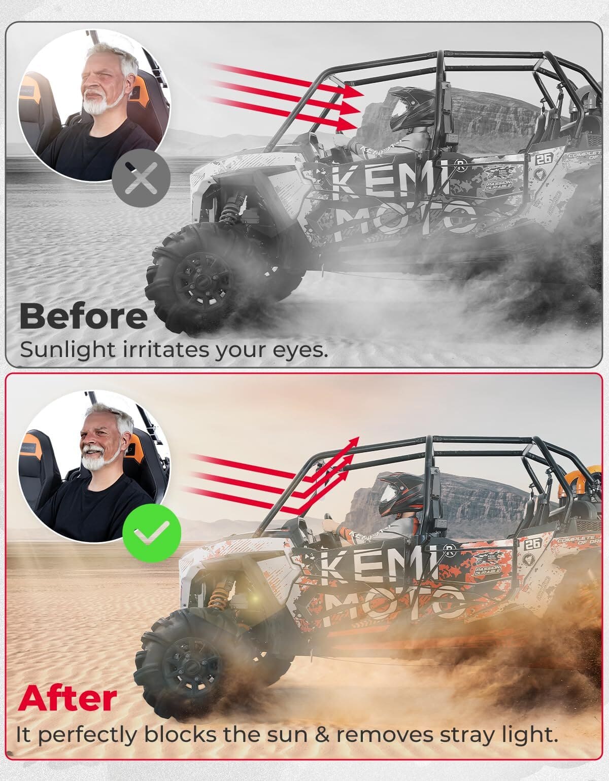 Kemimoto Can Am Maverick 1.5"-2" Roll Bars UTV Sun Visor Side X Side w/Windshield - Image 5