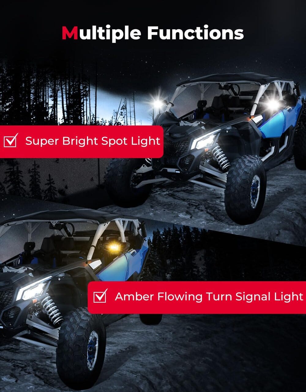 Kemimoto 1.6"-2" Roll Bar Side Mirrors w/ LED Turn Lights - Image 2