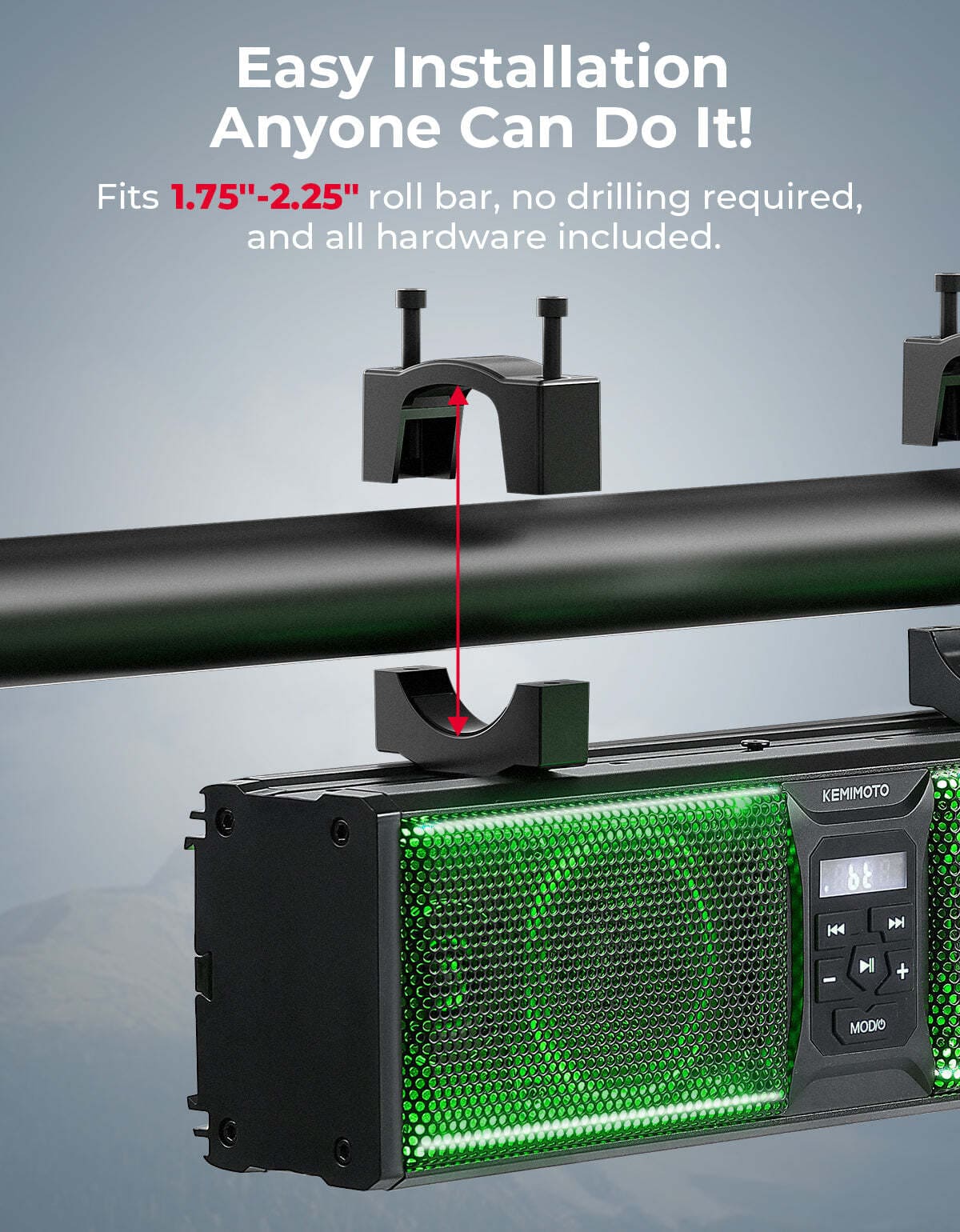 Kemimoto 16" RGB Universal Sound Bar w/ 1.75-2.25" Roll Bar - Image 5
