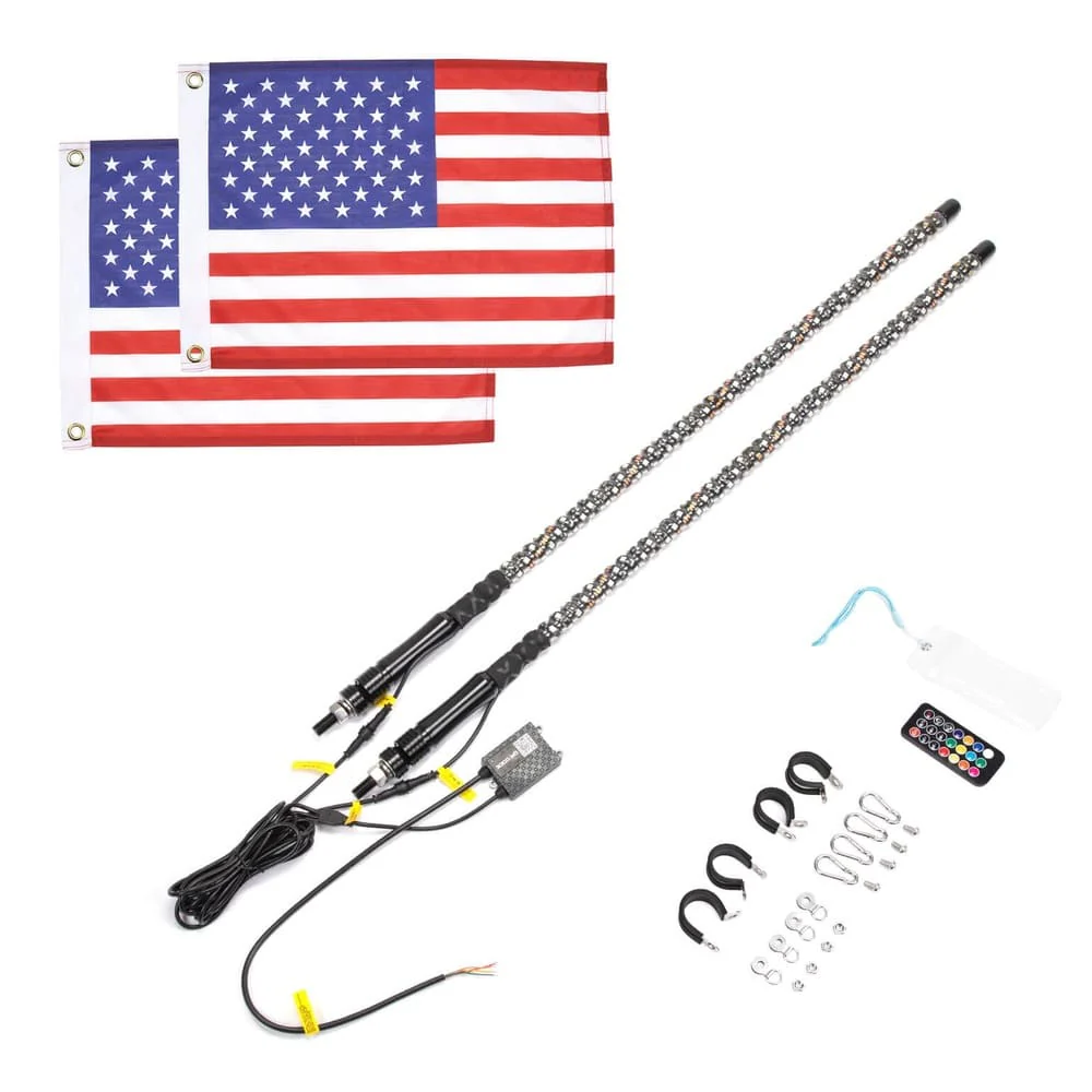 Kemimoto Can-Am Maverick X3 3ft Bluetooth Control Spiral Whip Light - 2 Pcs