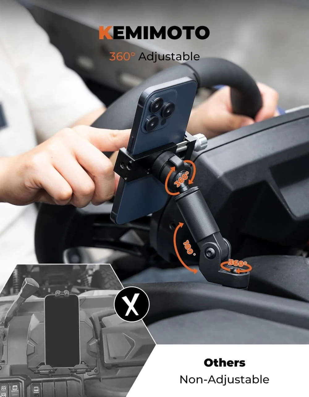 Kemimoto Can-Am Maverick X3/ Max 360° Adjustable CNC Phone Mount - Image 5
