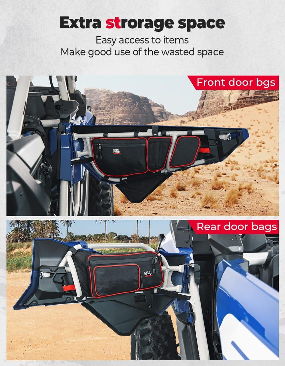 Kemimoto Can-Am Maverick X3 Max Front & Rear Door Bags - Red - Image 4