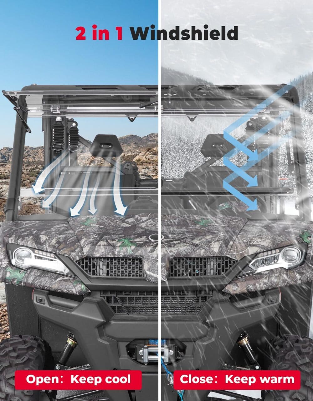 Kemimoto CFMoto UForce 1000/1000XL 2-In-1 Flip Windshield - Image 2