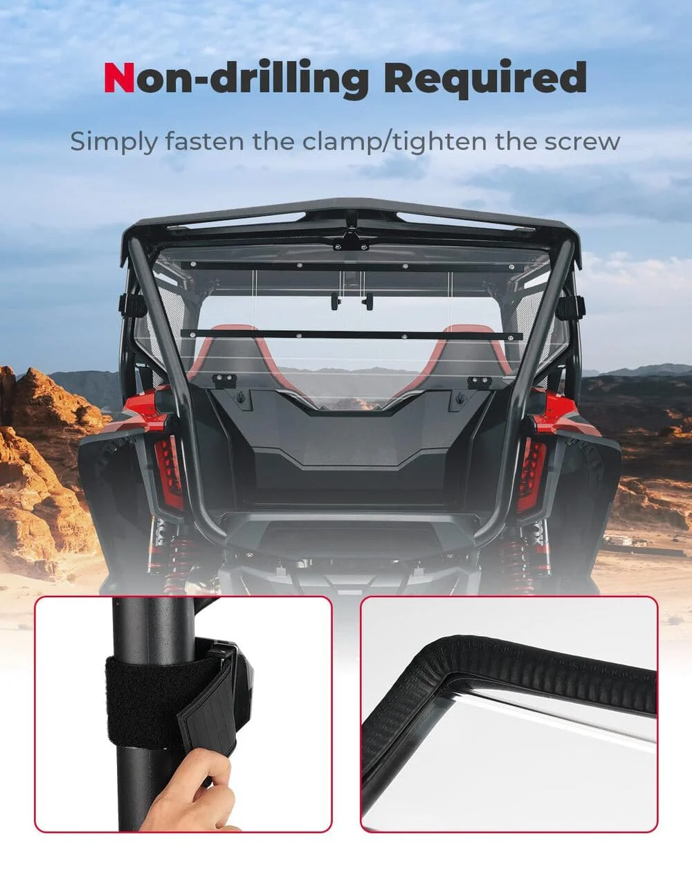 Kemimoto Honda Talon 1000X-4 Vented Back Window UTV Rear Windshield Sliding - Image 4