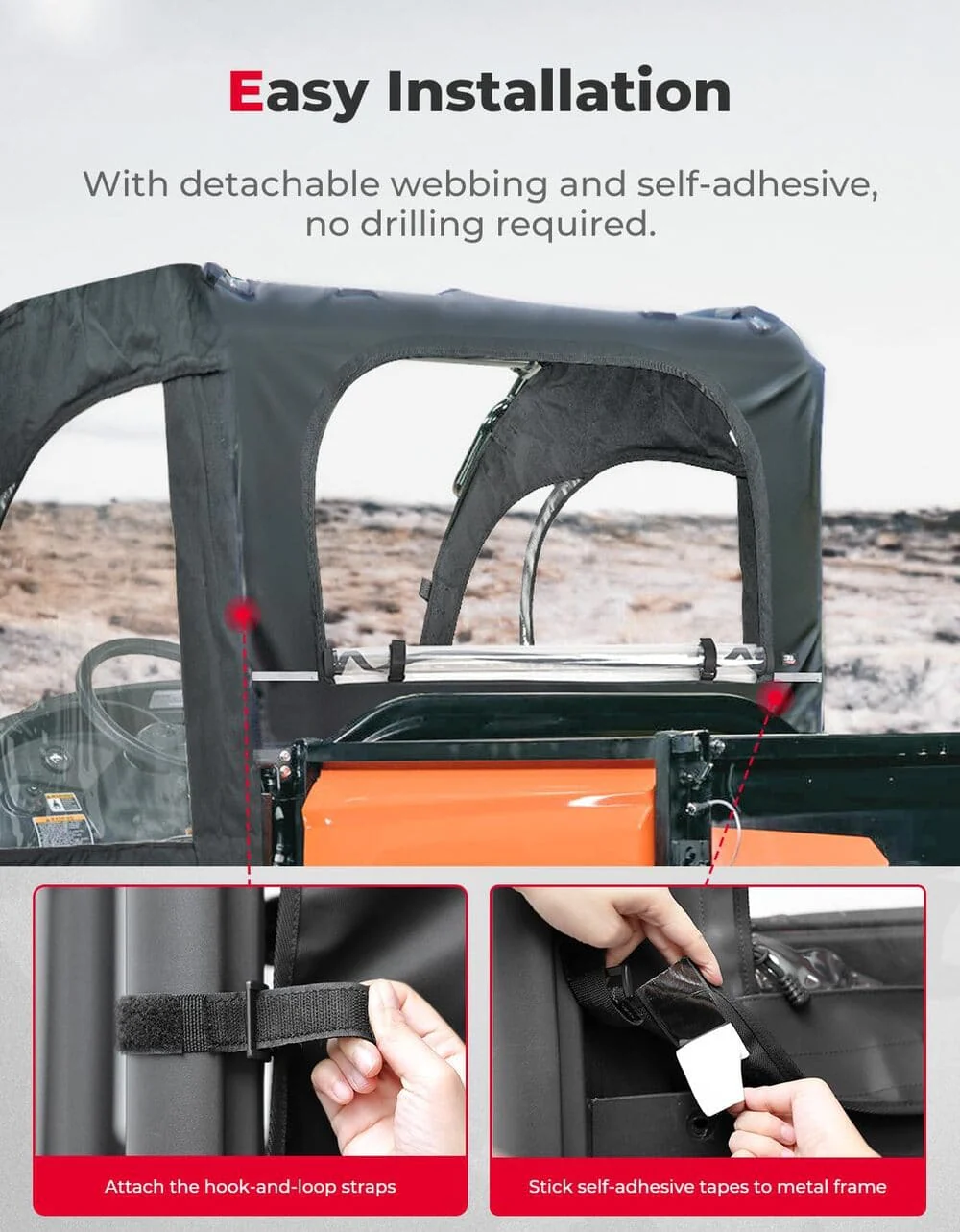 Kemimoto Kubota RTV Soft Cab Enclosure Doors & Rear Soft Windshield - Image 7
