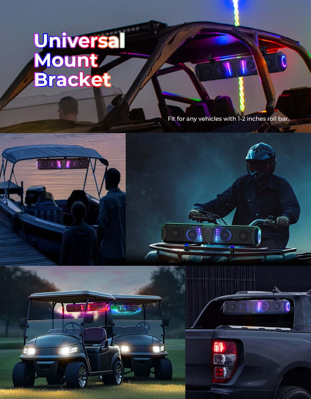 Kemimoto Midnight 60 26" 4-Speaker UTV Bluetooth Sound Bar w/RGB Lighting - Image 2