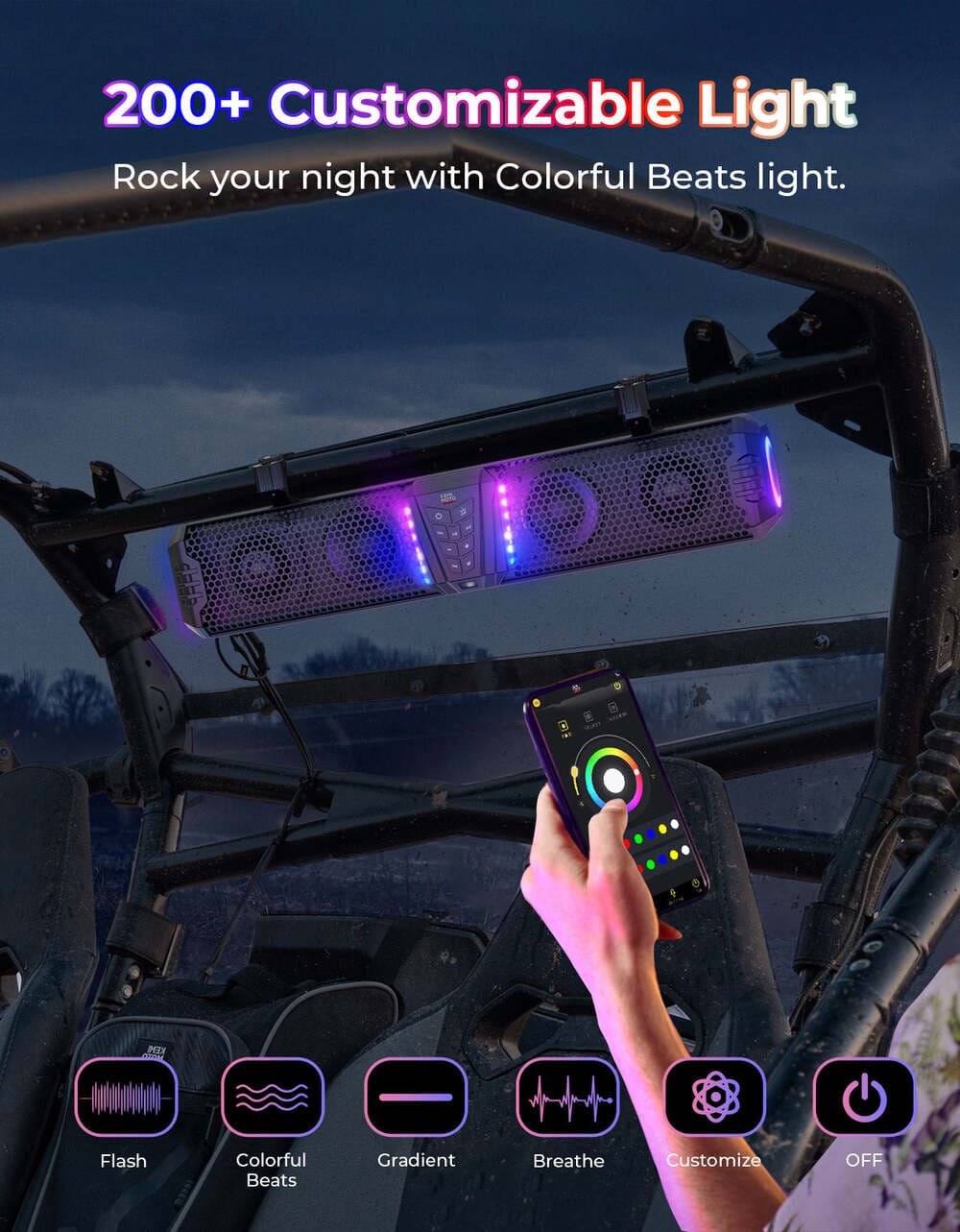 Kemimoto Midnight 60 26" 4-Speaker UTV Bluetooth Sound Bar w/RGB Lighting - Image 3