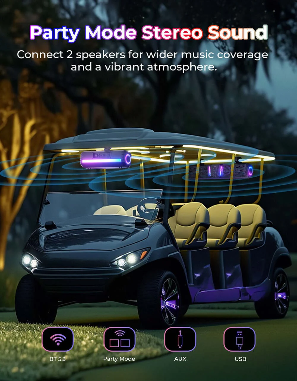 Kemimoto Midnight 60 26" 4-Speaker UTV Bluetooth Sound Bar w/RGB Lighting - Image 4