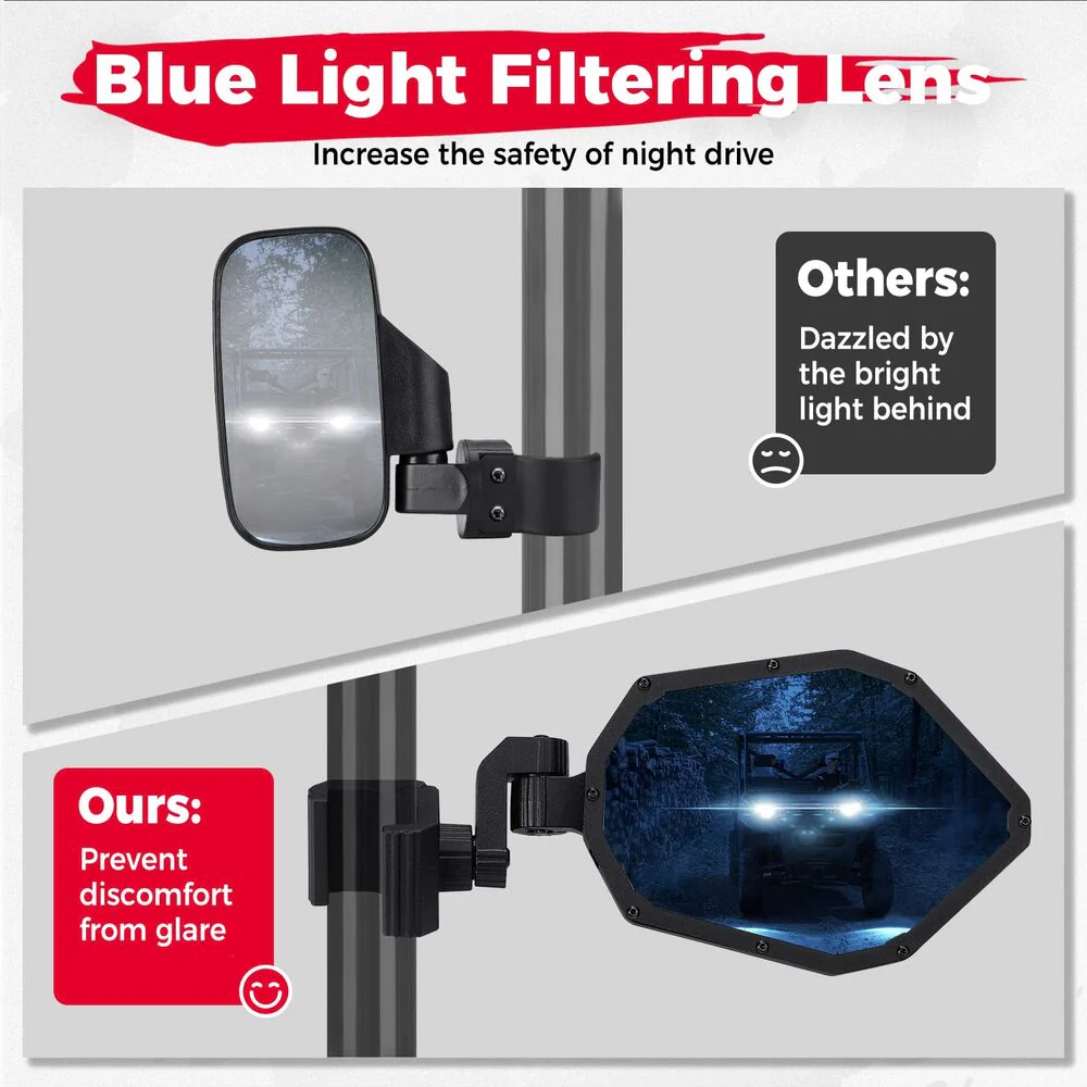 Kemimoto Polaris Ranger UTV Pro-Fit RGB Side Mirrors with Lights - Image 4