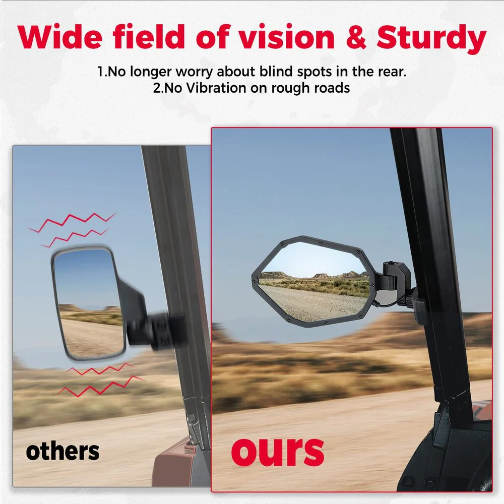 Kemimoto Polaris Ranger UTV Pro-Fit RGB Side Mirrors with Lights - Image 6