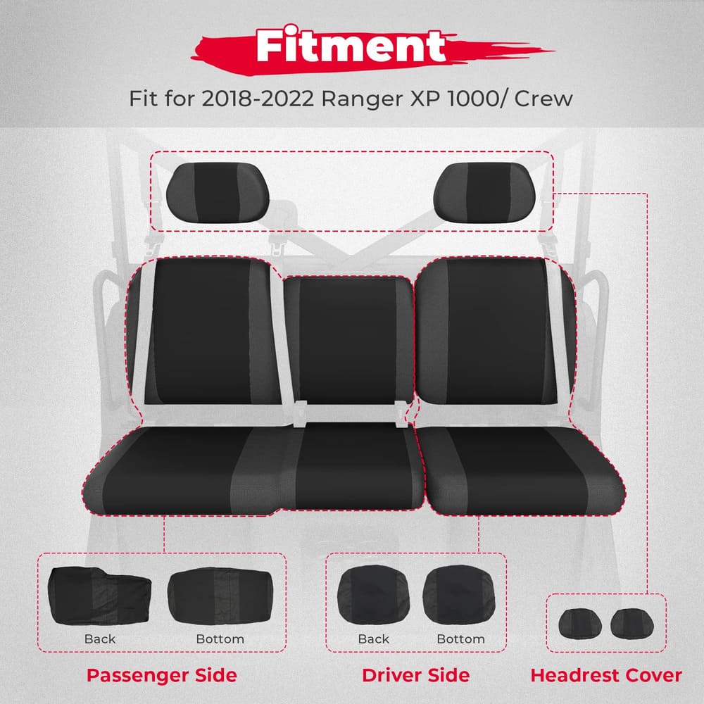 Kemimoto Polaris Ranger XP 1000 Split Bench Seat Covers - 6 PCs - Image 6