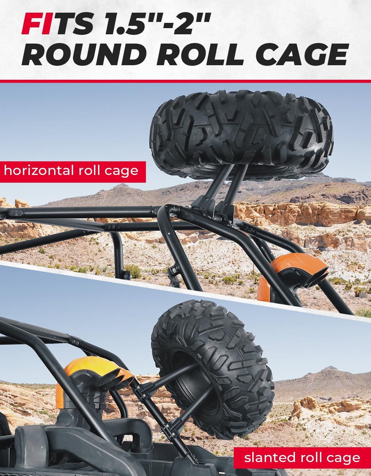 Kemimoto Polaris RZR 1.5''-2'' Roll Cage UTV Spare Tire Carrier - Image 2