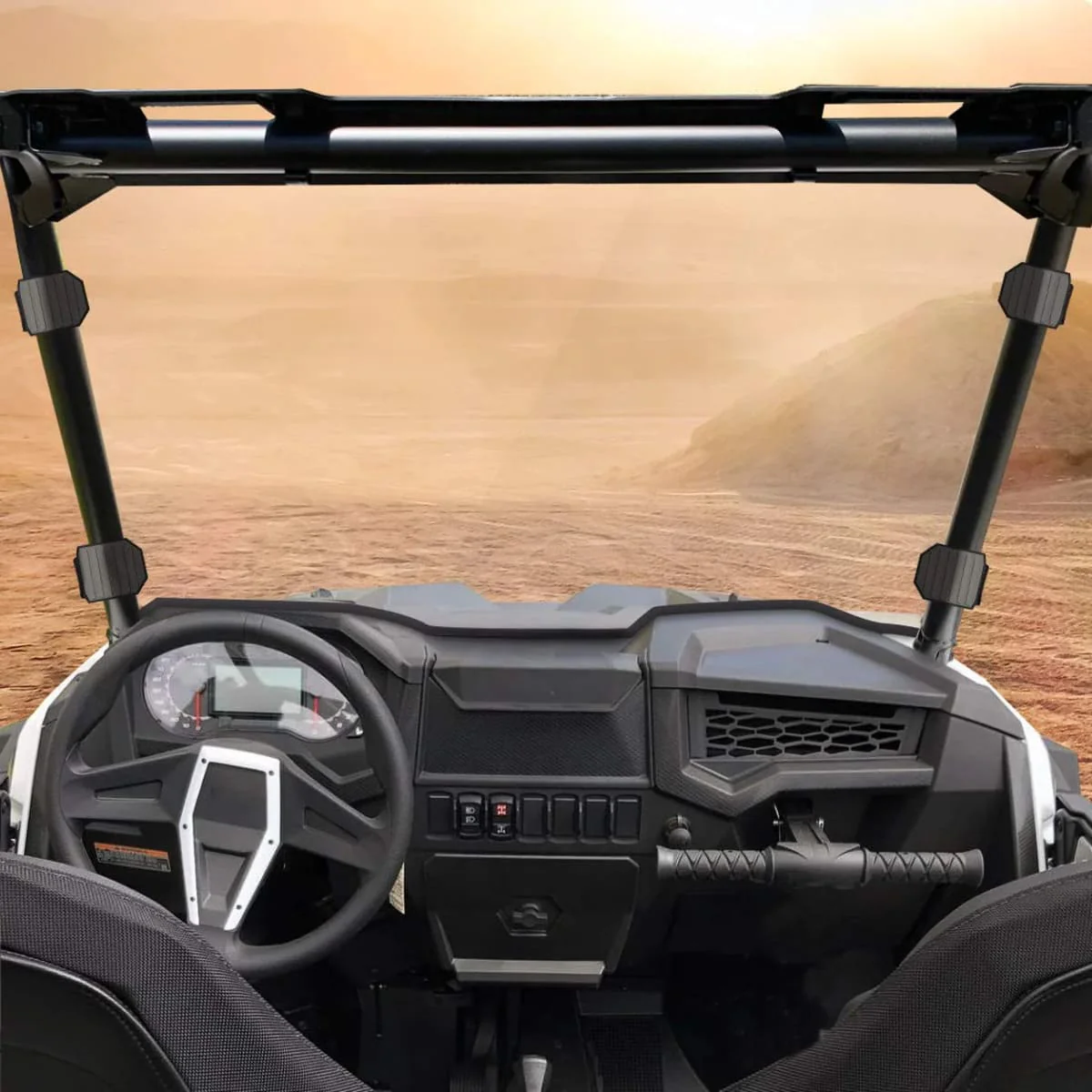 Kemimoto Polaris RZR 570 Front Full Windshield w/ 4 Black Clamps - Image 3