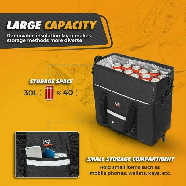 Kemimoto Universal UTV Insulated Mountable Cooler Rear Bag - Image 4