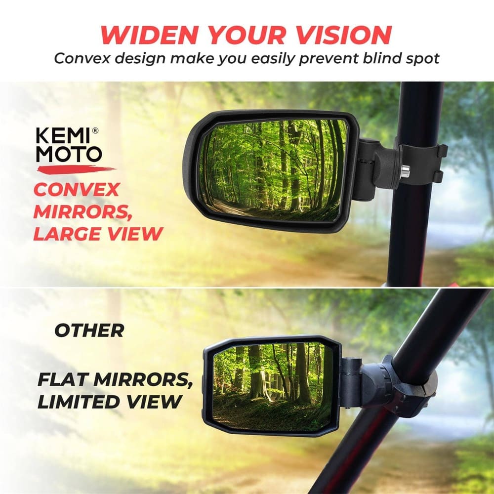 Kemimoto UTV 1.65"-2" Rear View Mirror & 1.75" Round Tube Convex Side Mirror - Image 13