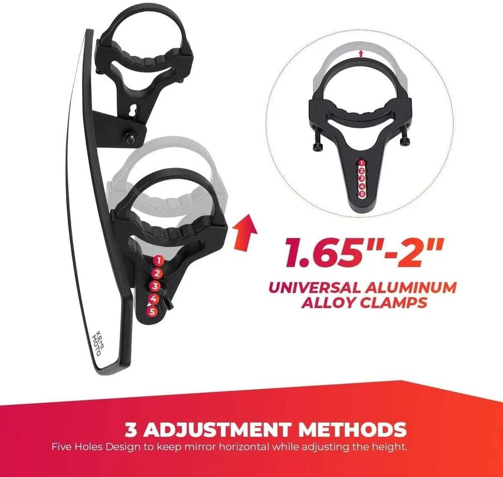 Kemimoto UTV 1.65"-2" Rear View Mirror & 1.75" Round Tube Convex Side Mirror - Image 4