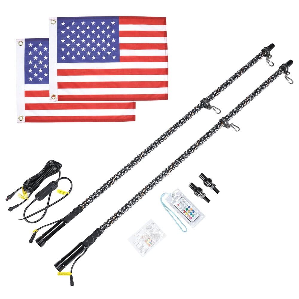 Kemimoto UTV 2Pcs 5FT Spiral Whip Light with RF Remote Control