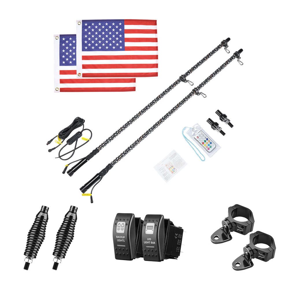 Kemimoto UTV 2Pcs 5FT Spiral Whip Light with RF Remote Control - Image 7