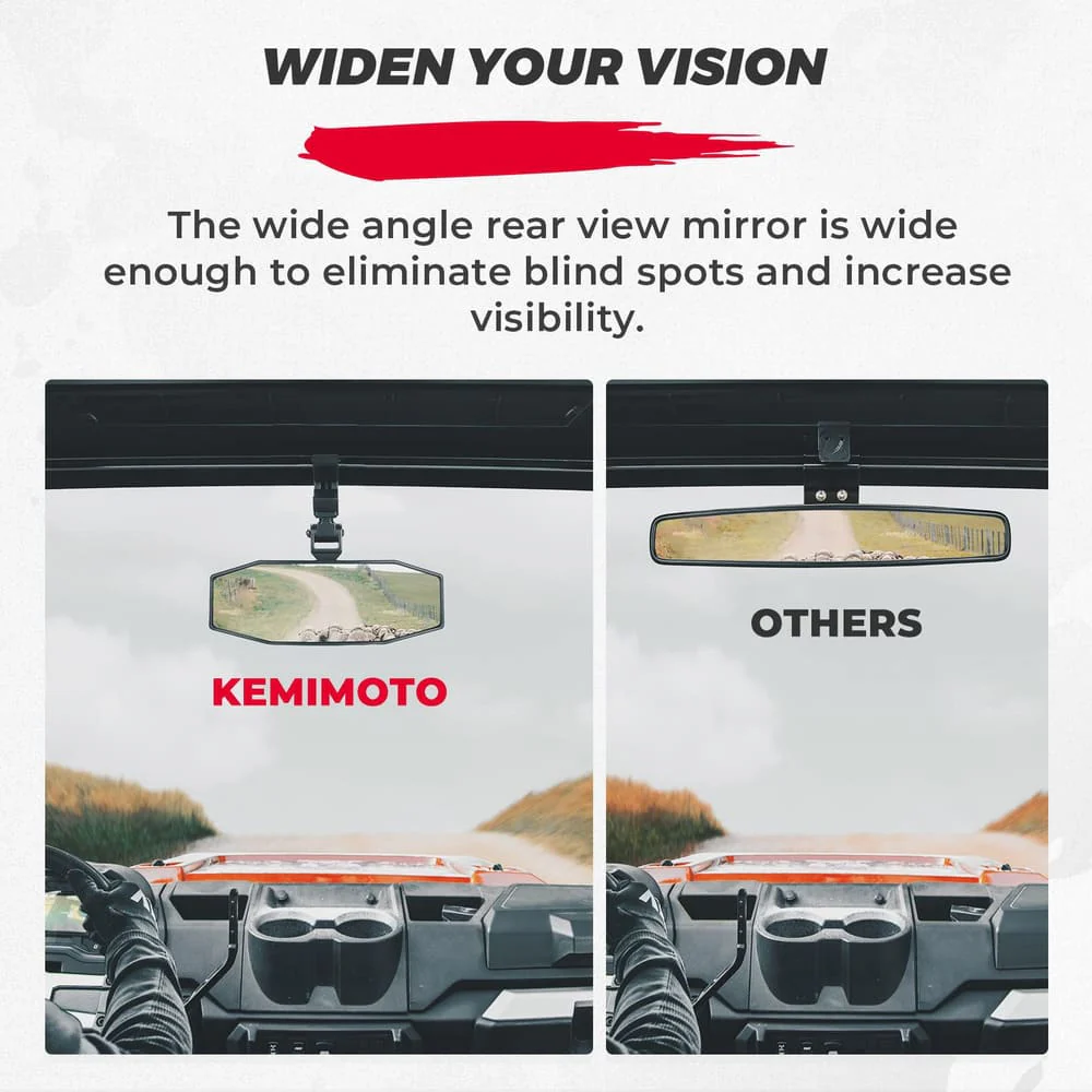 Kemimoto UTV Center Mirrors 1.5"/2" Roll Cage Bar - Image 4